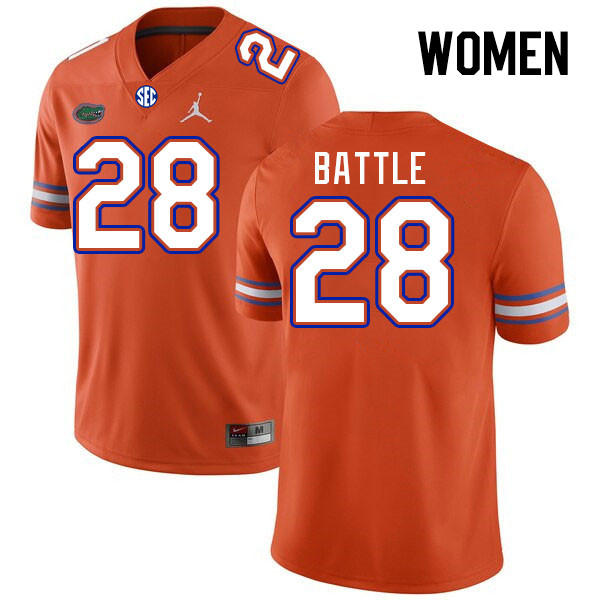 Women #28 Eddie Battle Florida Gators College Football Jerseys Stitched-Orange - Click Image to Close